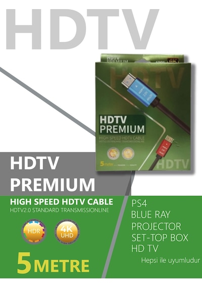 Hdtv Premium Yüksek Hızlı 4k Ultra Hd Hdmı 2.0 Ses Ve Görüntü Kablosu 5 Metre