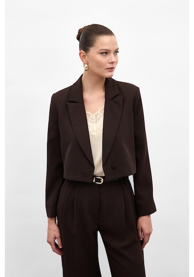 Sateen Luna Kısa Ceket - Kahve-136879 Kahve