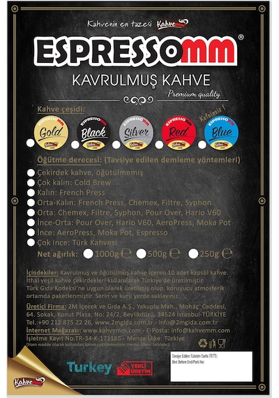 Espressomm Blue Çekirdek Kahve 250 G