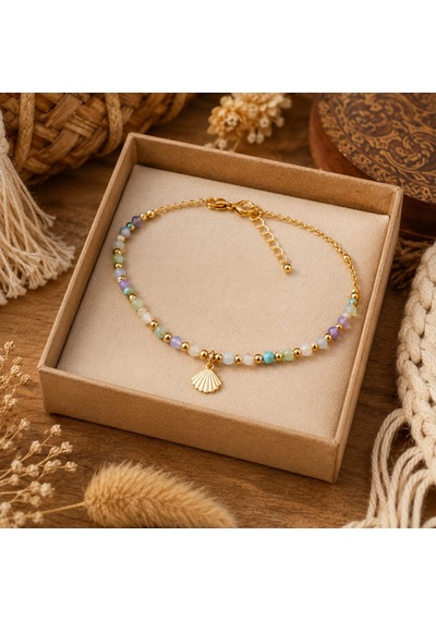 Ocean Shell Charm Stainless Steel Anklet Deniz Kabuğu Boncuklu Çelik Halhal Çok Renkli