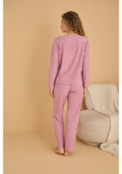 Siyah İnci Havlu Kumaş Örme Pijama Takım25226007 Pembe