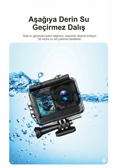 4k Wifi Aksiyon Kamera Çift Ekranlı Ultra Hd Spor Kamerası Su Geçirmez Kılıflı Uzaktan Kumandalı Siyah