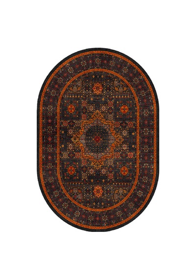 Frenda Home Fas Kapısı Desenli Yıkanabilir Pamuk Taban Oval Halı Turuncu