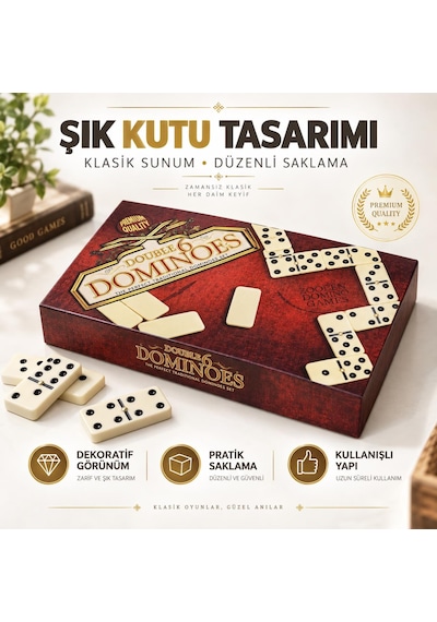 28 Taşlı Lüks Domino Seti Çift 6 Kutulu Klasik Aile Strateji Zeka Oyunu 2-4 Oyuncu Yetişkin Ve Çocuk