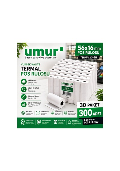 56x16 Mm Termal Pos Rulosu Pos Kağıdı 300 Adet 30 Paket X 10 Adet
