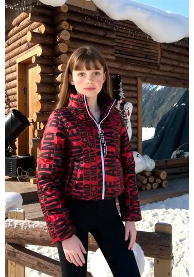 Veraura Lifestyle Kız Çocuk Kırmızı Parlak Yazılı Şişme Mont