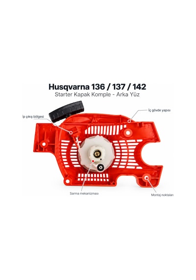 Algaride Husqvarna 136 137 142 Uyumlu Starter Kapak Komple Marş Mekanizmalı Motorlu Testere Çekme Starteri Yedek Parça