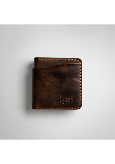 Craft & Luna Hakiki Deri Erkek Cüzdan Fade El Yapımı Minimalist Deri Cüzdan Kişiselleştirilebilir Kahverengi - Yeşil