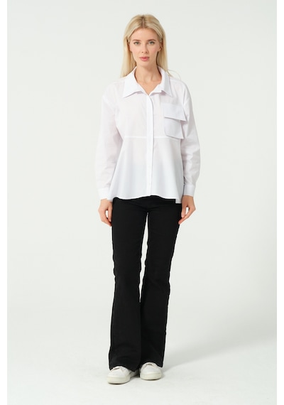 S'amore Clothing Cep Detay Polo Yaka Gömlek Beyaz