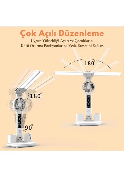 Techtic 6in1 Fanlı 2başlı Masa Lambası Saat Takvim Derece Kalemlk