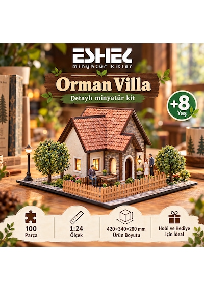 Eshel Orman Villa Minatür Kitler 100 Parça 1:24 Karton Maket