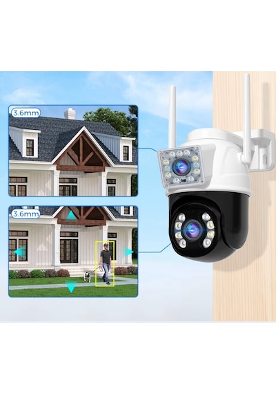 Okam Pro3012 Çift Kameralı 10mp Hareket Takipli Gece Sensörlü Çift Siren Su Geçirmez Wifi Ip Kamera