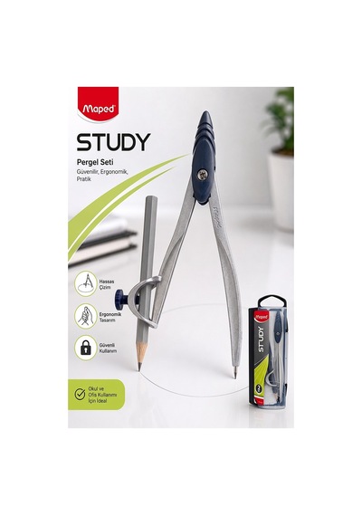 Metal Pergel Kurşun Kalemli 1 Adet Maped Study 119410 Pergel Matematik Geometri Mimari Proje Teknik Çizim