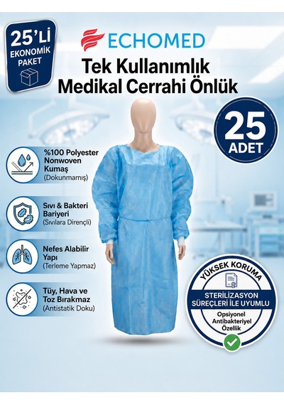 Echomed 25'li Paket Tek Kullanımlık Medikal Cerrahi Önlük