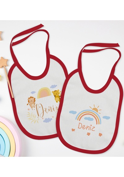 BK Kids Kişiye Özel İsimli 2’li Kırmızı Mama Önlüğü-10 Kırmızı