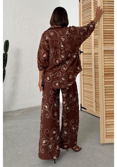 Verymoda Nakışlı Pantolon F1900 Kahve Dsn2