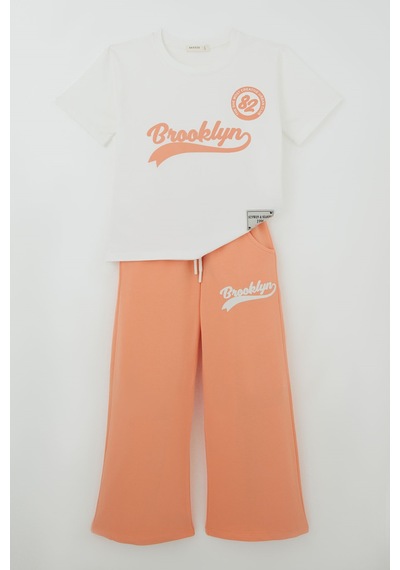 Breeze Kız Çocuk Pantolonlu Takım Brooklyn Yazı Baskılı Bağcıklı 8-14 Yaş, Ekru