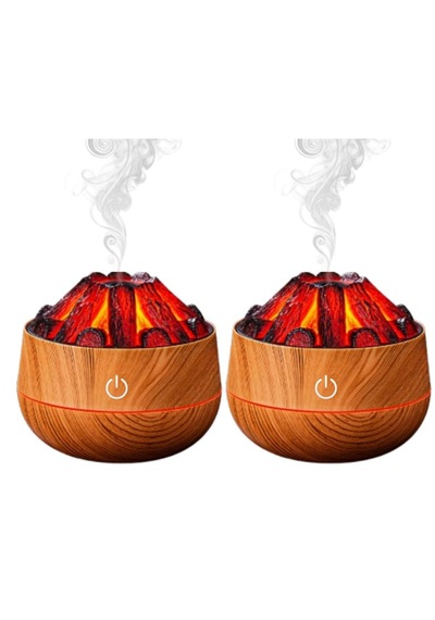 2 Adet Şömine Tasarımlı Usb Lı Led Aydınlatmalı Hava Nemlendirici,aromaterapik Hava Difüzörü,buhurdanlık,,sis Spreyli Gece Lambası, 300 Ml 10x10x10,3cm Açık Kahverengi