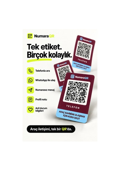 Qr Kodlu Numaratör Araç Ve Motosiklet İçin Qr Etiket Park Numaratörü 8,5x5,5 Cm Bordo Numaraqr