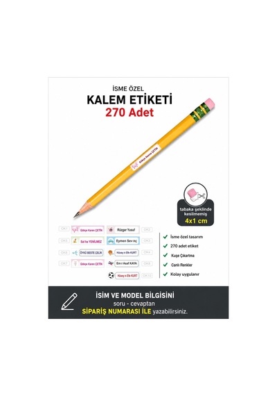 Okul Kalem Etiketi Kesilmiş Kalem Sticker Seti İsme Özel 288 Adet