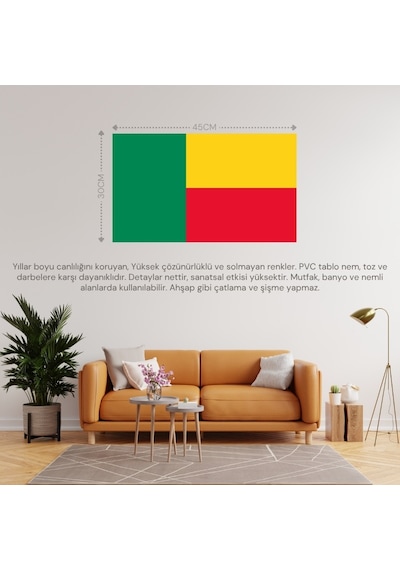 Benin Ülke Bayrağı 45x30cm Duvar Tablosu Çerçevesiz Pvc Tablo