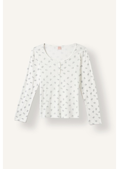 Defacto Çiçekli Düğme Detaylı Regular Fit Uzun Kollu 2li Pijama Takımı F9837ax26auer85 Ekru-er85
