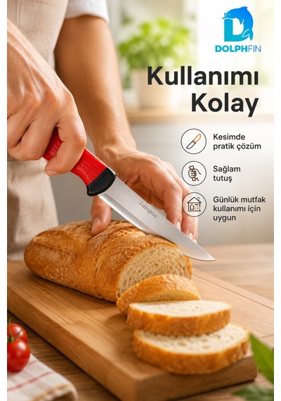 21 Cm Paslanmaz Çelik Çok Amaçlı Mutfak Bıçağı Ergonomik Saplı Kırmızı Siyah