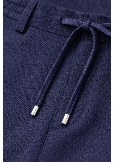 Yazı Erkek Slim Fit Dar Kesim Beli Bağlamalı Yan Cepli Casual Jogger Pantolon Lacivert