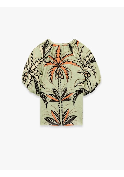 Koton Viskon Bağcıklı Yuvarlak Yaka Karpuz Kollu Floral Oversize Bluz Yeşil Desenli 6sak60215ew Koton Viskon Bağcıklı Yuvarlak Yaka Karpuz Kollu Floral Oversize Bluz Yeşil Desenli 6sak60215ew