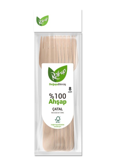 Roll-up Doğaya Dönüş Ahşap Çatal 8'li 3 Adet Çok Renkli