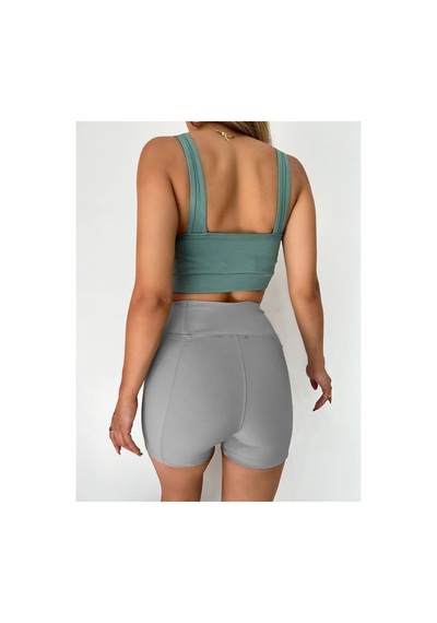 Winmoda34 Boxer Tayt Bisikletci Tayt Şort Tayt Tenis Taytı Yandan Cepli Kısa Tayt GRİ
