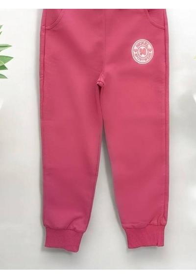 Kız Çocuk Beli Paçası Lastikli Pamuklu Eşofman Alt-14303 Pembe