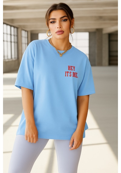Hey It's Me Baskılı Oversize T-shirt Bebe Mavisi