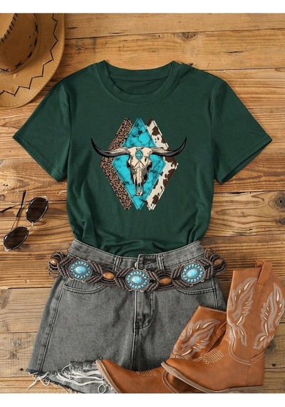 Bone Head T-shirt - Yeşil Oversize Baskılı Bisiklet Yaka Yeşil