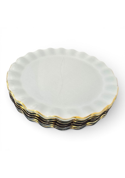 Sudedi Home Hüma Altın Yaldızlı Cam Pasta Tabağı Seti 6 Lı 21 Cm Çok Renkli