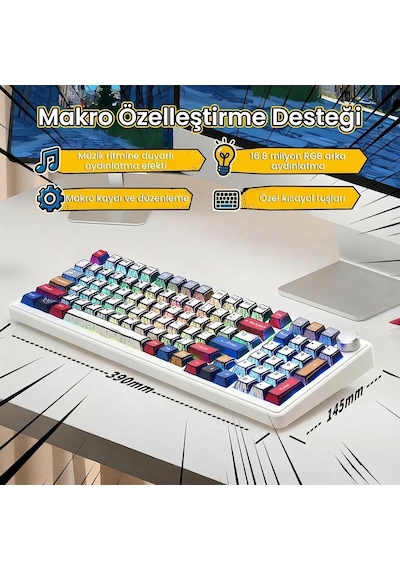 Aula F99 Pro 3 Modlu Rgb Hot Swap Mekanik Star Vector Switch Kablosuz Makrolu Klavye Comic