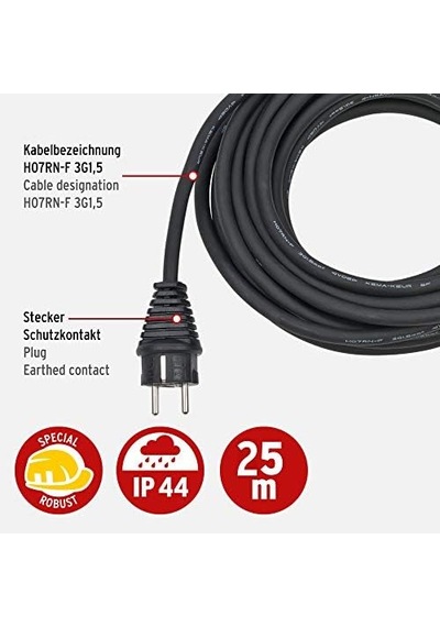 Şantiye Uzatma Kablosu, 3 Bölmeli Kauçuk Kavramalı, Ip44, 25 M, H07rn-f3g1,5 Diğer