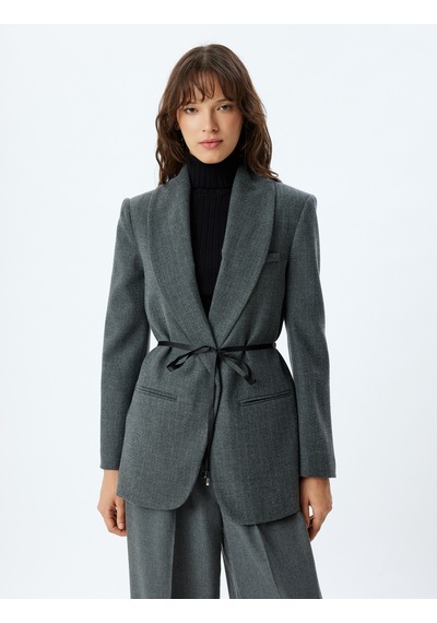Koton Blazer Ceket Kruvaze Ters Yaka Fiyonk Detaylı Cepli Gri 5wak50099uw Gri