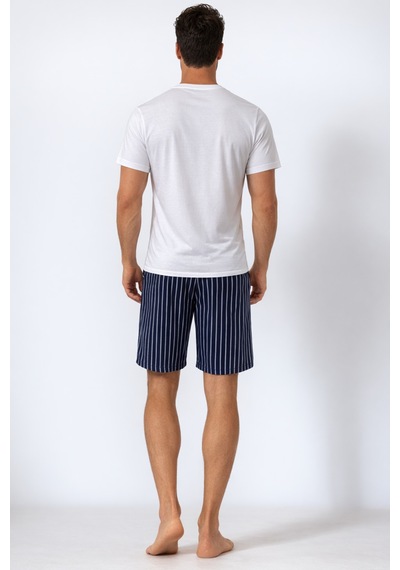 Jiber %50 Modal %50 Pamuk Bisiklet Yaka Erkek Kısa Kollu Şortlu Pijama Takım 15321 Beyaz