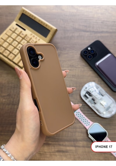 Apple iPhone 17 Uyumlu Kamera Korumalı Darbeye Dayanıklı Renk Atmayan Keep Silikon Kılıf Kahverengi