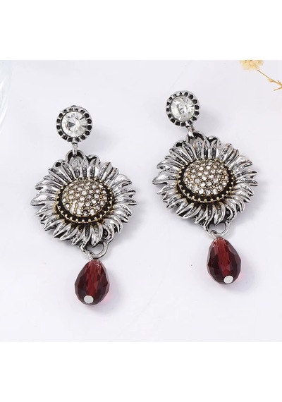 Marka Model Ayçiçeği Zirkon Taşlı Kadın Vintage Küpe Kadın Tasarım Küpe Gümüş
