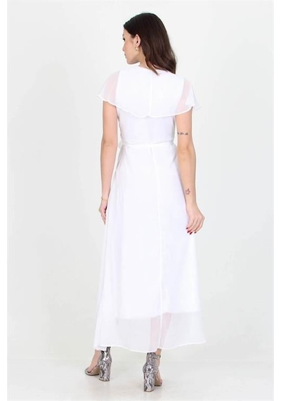 Dip Moda Kadın Melek Kol Uzun Şifon Elbise Dpnb0001 BEYAZ Beyaz