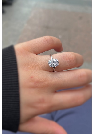 Gümüş Oval 2 Carat Taşlı Yüzük Diğer