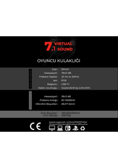 Fashcolle FC8100B 7.1 Virtual Surround RGB Profesyonel Kulak Üstü Oyuncu Kulaklığı