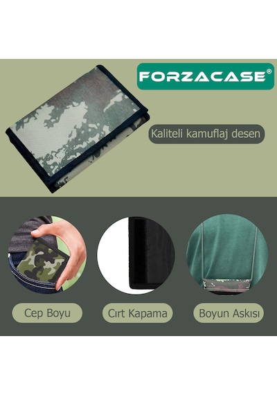 Forzacase 4 Göz İç Fermuarlı Cırt Kapamalı Boyun Asmalı Asker Cüzdanı Fc615 Yeşil
