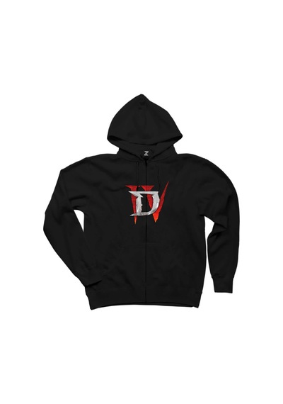 Diablo IV For Logo Siyah Fermuarlı Kapşonlu Sweatshirt Siyah
