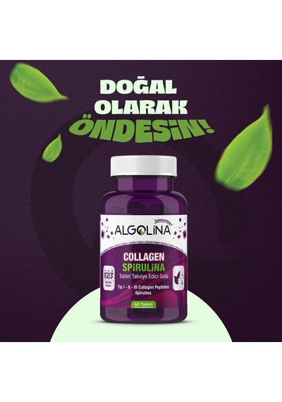 Collagen + Spirulina Tablet Takviye Edici Gıda - 1260 Mg 60 Tablet - Kolajen Tip 1 2 3