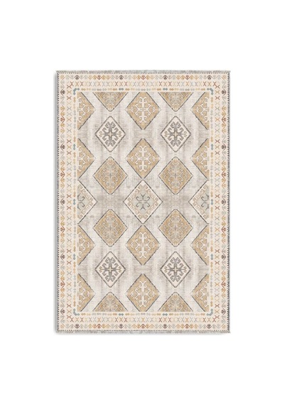 Kilim Desenli Etnik Geometrik Saçaklı Halı Krem Bej 3048