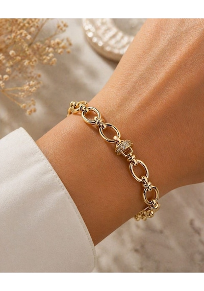 Cm Jewelry Oval Zincir Bileklik Gold Premium Şık Tasarım Ayarlanabilir Altın