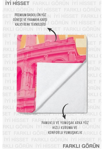 Roma Temalı Şehir Manzaralı Plaj Havlusu-italyan Modern Pembe Turuncu Hızlı Kuruyan Mikrofiber Havlu Çok Renkli